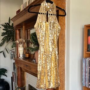 VTG Niteline gold sequined dress size 6